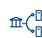 Icon showing a bank connected to two buildings, representing open banking or data sharing