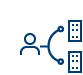 Icon showing a person connected to two buildings, representing open finance or data sharing