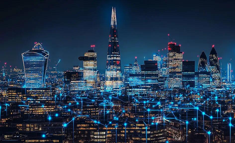Night time view of the City of London