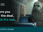 FCA Firm Checker campaign image of Emil the Seal with potential investor. Text reads: Before you seal the deal, check it's real.