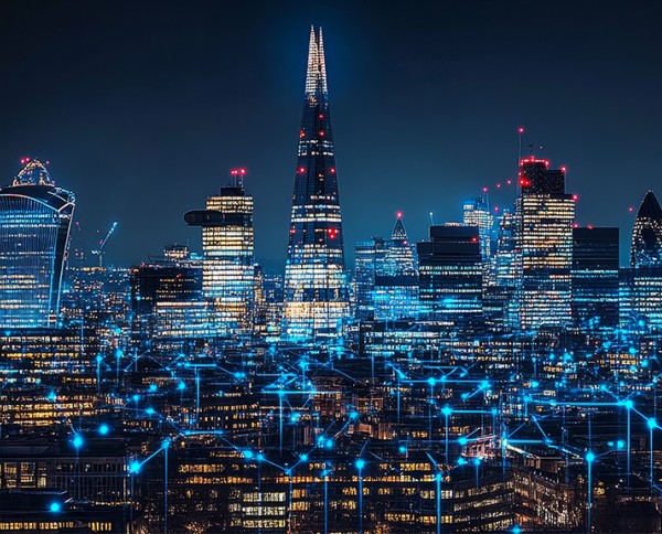 Night time view of the City of London
