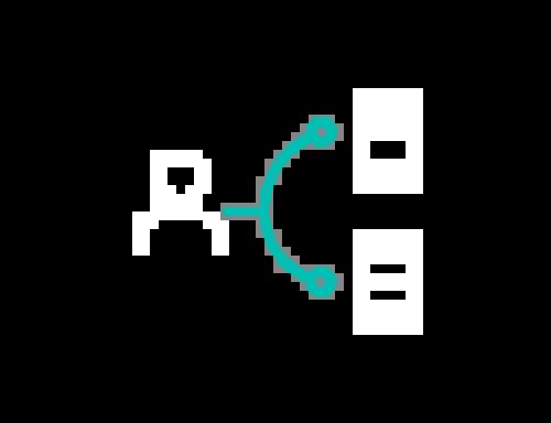 Icon showing a person connected to two buildings, representing open finance or data sharing