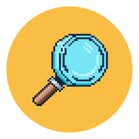 Slightly pixelated cartoon of a magnifying glass, on a yellow background.