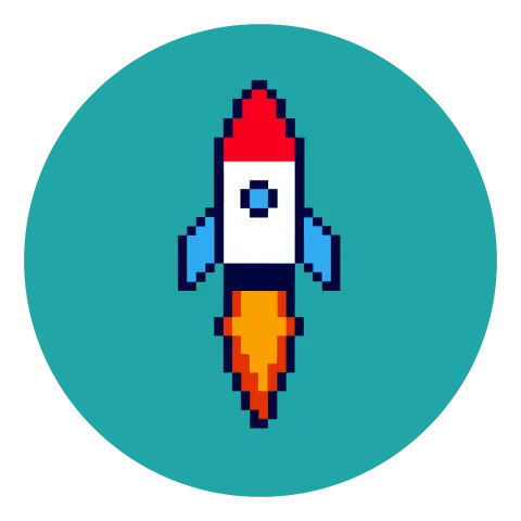 Slightly pixelated cartoon drawing of a rocket, on a green background.