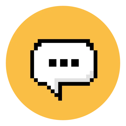 Slightly pixelated cartoon of a speech bubble, on a yellow background.