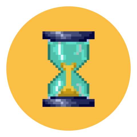 Slightly pixelated cartoon of a timer, on a yellow background.