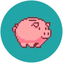 Slightly pixelated cartoon drawing of a piggy bank, on a green background.