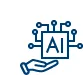 Icon of an open hand holding a microchip labeled 'AI', with circuit lines extending outward to represent artificial intelligence and connectivity.