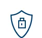 Icon of a blue shield with a padlock in the centre, symbolizing digital security and data protection.