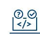 Icon showing a laptop with a coding tag on the screen and either a checkmark or a cross, representing AI testing outcomes: success or failure.